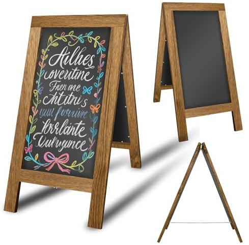 Double Sided Sandwich Blackboard, Wooden A-Frame Stand Up Blackboard, Magnetic Pavement Board Advertising A Board Pavement Chalkboard Signs for Party/Wedding/Cafe Shop/Pub/Restaurant