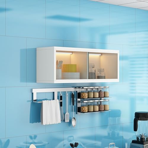 WXPXYBF Solid Wood Wall Mounted Cabinet with Sliding Glass Doors, Narrow Kitchen Storage Shelf for Bathroom Over Toilet, Space Saving Display Unit, Black, 120cm
