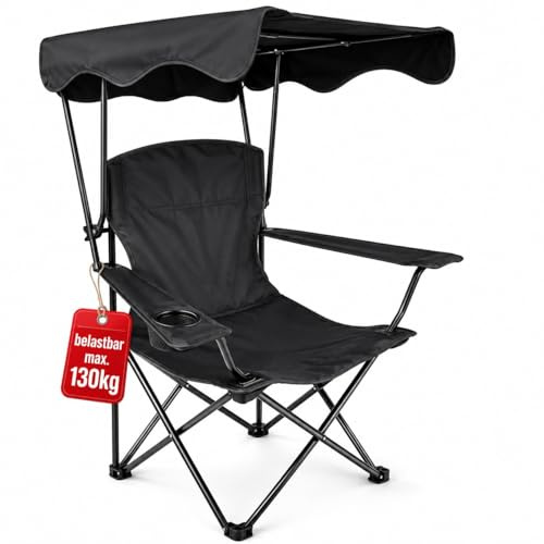 Campingstuhl mit Sonnenschutz schwarz Faltbarer Campingstuhl mit Sonnendach