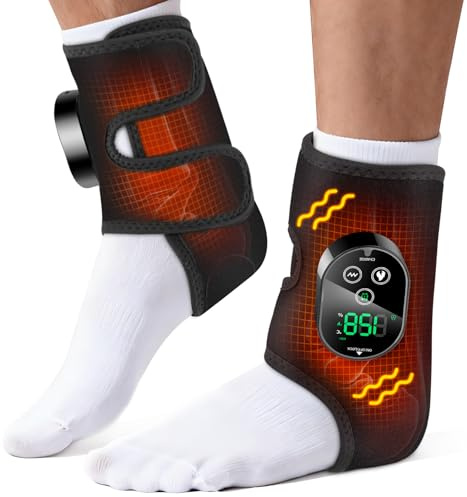 2PC Heated Ankle Massager with Heat, Cordless Foot Massager Wrap, 6 Heat Levels & 3 Vibration Modes, Ankle Heating Pad for Heel Foot Arch Calf, Relaxing Foot Warmer for Women Men