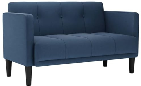 ULUYYUC Zweisitzer-Sofa Blau 124 cm Couch mit Stoffbezug und Sperrholz-Armlehnen, Modernes 2-Sitzer Polstersofa für Wohnzimmer, Schlafzimmer und Büro, Belastbar bis 220 kg