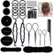 Licitn Frisurenhilfe Set, 70Pc Frisuren Zubehör für Unsterschiedliche Haarestyle, Duttkissen, Flechthilfe Haare für DIY Haarstyling Magie Hair Accessories und Friseur Zubehör für Mädchen Schwarz