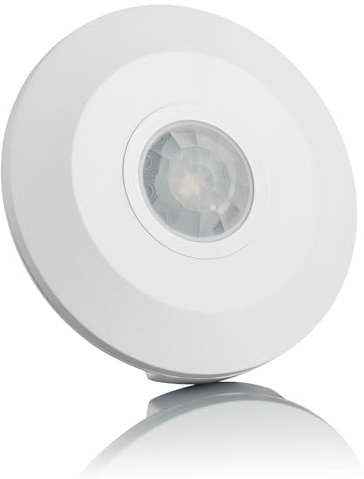 SEBSON Infrared Motion Sensor, Ceiling Surface Mounted Indoor, PIR Sensor, LED Suitable, Programmable, Range 6m / 360°, max. 2000/1000W, IP20, 3-Wire, white