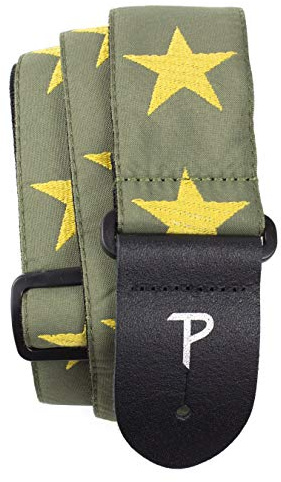Perri's Leathers Ltd. - Gitarrengurt - Nylon - Jacquard - Sterne Gelb/Grün - Einstellbar - Für Akustik-/Bass-/Elektrogitarren - Hergestellt in Kanada (TWS-7070)
