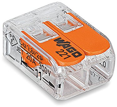 Wago 2-Way Connectors - Terminals, Pack of 25 (20 Pieces), Transparent, Cage Clamp, 3 Positions, 2 Poles, 32A, 450V, -20 to 105°C