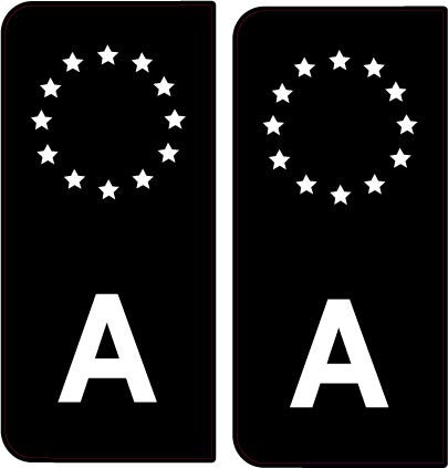 SAFIRMES 2 Stickers Plaque d'immat. Auto A Autriche - Identifiant Européen - Noir & Blanc