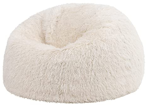 Icon Kunstfell Sitzsack, Mongolisch Weiß, Sitzsack Erwachsene mit Füllung, Bean Bag, Flauschig Sessel, Lounge Sessel, Lounge Stuhl, Schlafzimmer, Wohnzimmer, Wohnzimmer Möbel
