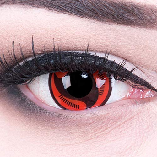 Meralens 1 Paar Farbige Anime Sharingan Kontaktlinsen Itachis Manga rot schwarz perfekt zu Manga Hereos of Cosplay Halloween mit gratis Kontaktlinsenbehälter rote 12 Monatslinsen ohne Stärke