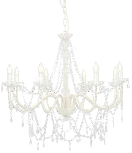 vidaXL Lampadario con Perle di Cristallo Rotondo 8 Lampadine E14 Elegante Lampada da Soffitto Luce Interni Bianco Trasparente in Metallo e Acrilico