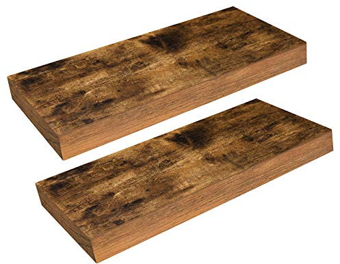 HOOBRO Wandregal, Schweberegal 2er-Set, stabile Wandboards, 40 x 20 x 3,8 cm Hängeregale, mit unsichtbaren Halterungen, für Bad, Schlafzimmer, Küche, Büro, Wohnzimmer, Vintagebraun EBF40BJ01