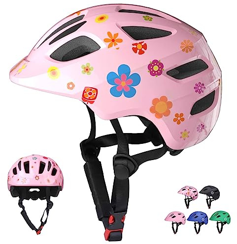 XJD Toddler Helmet Kids Bike Helmet Baby Multi-Sport Adjustable Skateboard Helmet for Kids Boys Girls Infant Lightweight for Age 1 and Older (Pink Flowers, X-Small: 18.11-20.08 / 46-51 cm)