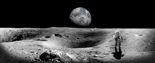 STYLER Glasbild Earth 50 x 125 cm I Wandbild aus Glas I Bild Wohnzimmer Schlafzimmer Küche I Weltraum Galaxie Universum Erde Mond Weltall Astronaut I groß XXL Querformat modern