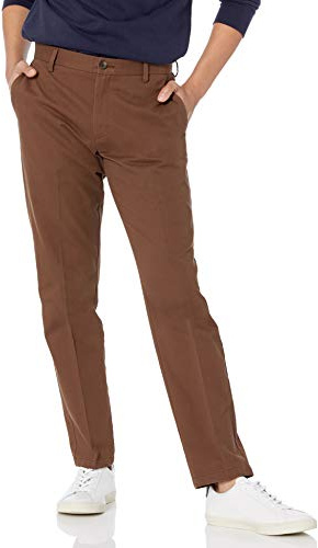 Amazon Essentials Herr Slim-Fit Skrynkelbeständig platt framsida Chino-byxa, brun, 34 B x 32 L