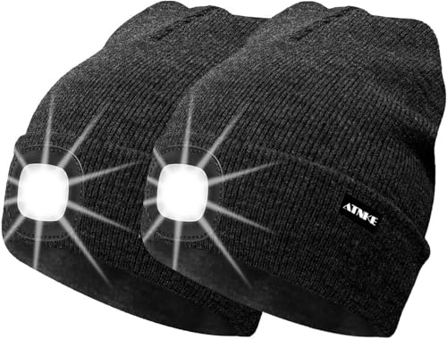 ATNKE 2Pcs Neue Warme LED beleuchtete Mütze,Unisex USB wiederaufladbare Laufmütze Ultra Bright 4 LED wasserdichte Lichtlampe Mehrfarbig