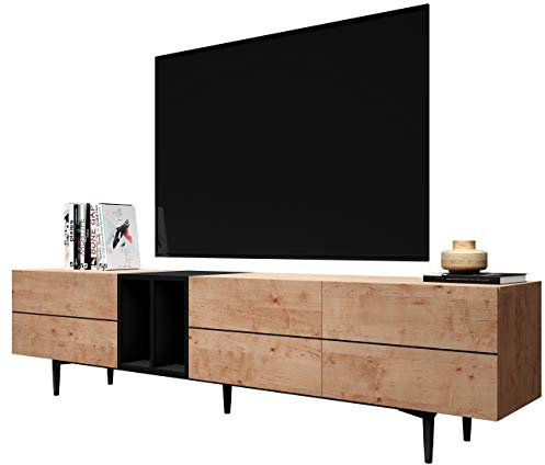 Newfurn TV Lowboard Schwarz Wildeiche TV Schrank Vintage Industrial - 195x48x37 cm (BxHxT) - Fernsehtisch TV Board Rack - Wohnzimmer