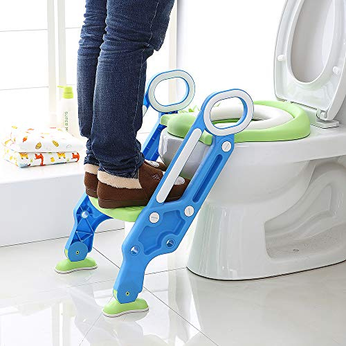 Toilettensitze Kinder Töpfchen-trainer mit Treppe Töpfchen Trainingsitze für 1-7 Jeu Jungen und Mädchen (1er, Grün-blau)