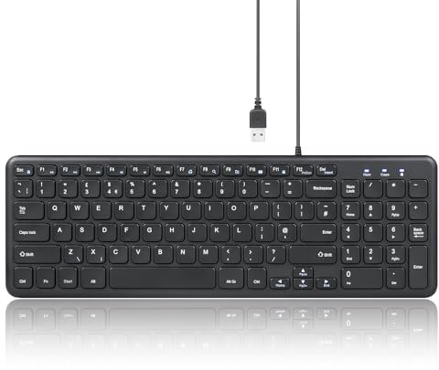 Perixx PERIBOARD-213U Wired USB Keyboard - Quiet, Slim Design with Scissor Keys, Integrated Number Pad, Compact UK QWERTY Layout, Black