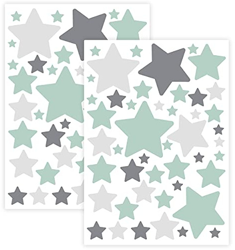 WANDKIND Sternen Set Wandtattoo für Babyzimmer 94 Aufkleber im Set V281 Sticker Himmel Bunte Sternchen Wandaufkleber Kinderzimmer in verschiedenen Farben (Mint)