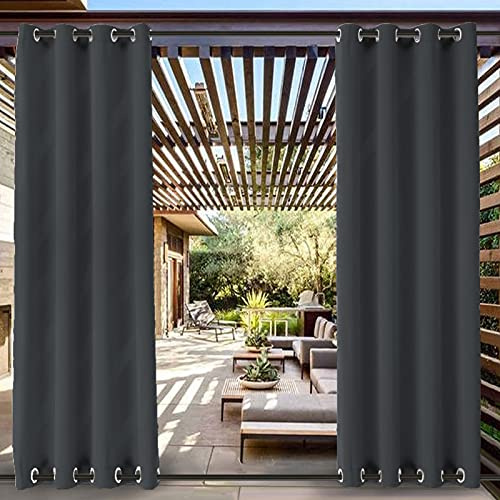 RDJSHOP Outdoor Vorhang Wetterfest mit Ösen Oben und Unten, Wasserdicht Aussenvorhang Sonnenschutz UV Schutz Verdunkelungs Vorhang für Terrasse, Balkon, Pavillon, Strandhaus, 1 Stück,Grau-B210xH230cm