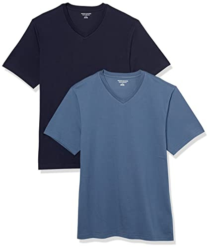 Amazon Essentials kortärmad v-ringad t-shirt för män (finns i stor och lång), 2-pack, marinblå/mörkblå, X-Large
