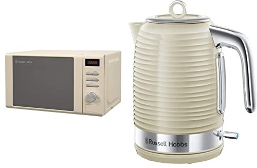 Russell Hobbs RHM2064C 20 Litre 800 W Cream Digital Heritage Microwave with 5 Power Levels & 24364 Inspire Electric Kettle, 1.7 Litre Cordless Hot Water Dispenser, Cream, 3000 W
