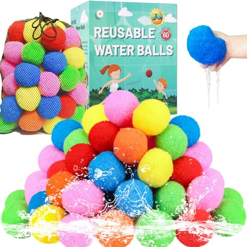 BEFANS Wiederverwendbare Wasserbälle, Wiederverwendbare Wasserballons für Outdoor-Spielzeug und Spiele, Wasserspielzeug für Kinder und Erwachsene Jungen und Mädchen, 60 Stück