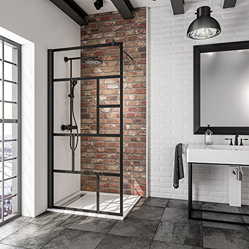 Schulte Duschwand Alexa Style 2.0 Walk In Black Style, 100 x 200 cm, 6 mm Sicherheitsglas Dekor Atelier 1, schwarz matt, Montage auf Duschwanne oder Fliese