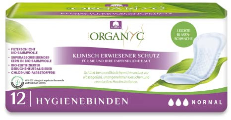 Organyc Binden bei mittlerer Blasenschwäche aus 100% zertifizierter Bio-Baumwolle 1 Packung mit 12 Stück