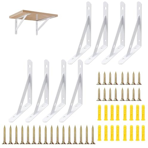 8 Stück Regalwinkel Weiss Metall 200mm Regalträger mit Schrauben Winkel Regal Regalhalterung 90 Grad Schwerlastkonsole Regalhalte für Wandmontage, Bücherregale, Garten, Küche, Bad(Tragkraft: 30KG)