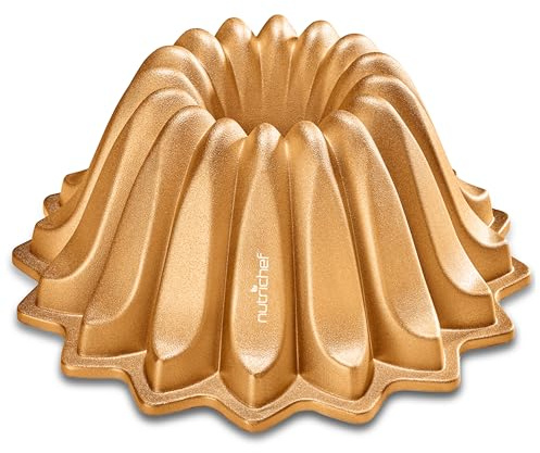 Nutrichef Cake Tin – Non Stick 25cm Fluted Ring Cake Mould for Baking, Pan for Ring Cakes, Easy Release, Dishwasher Safe, Aluminum with Dual-Layer Nonstick Coating