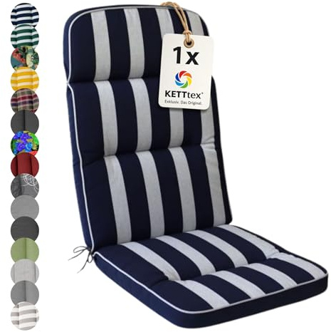 KETTtex EXKLUSIV Auflage Hochlehner blau gestreift I Gartenstuhl Polster 120x50x7cm I hochwertige & Pflegeleichte Sesselauflage I Wetter- & formbeständige StuhlauflageI KTH3 Sitzauflage
