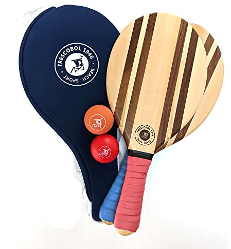 Racchetta da Spiaggia | Frescobol Beach Tennis | Gioco da Spiaggia Legno | Set Racchetta da Spiaggia Pro | Set Racchette Frenchie 2 Racchette 2 Palline 1 Borsa in neoprene