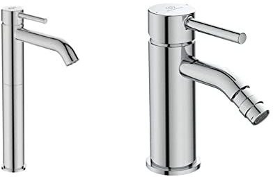 Ideal Standard BC269AA Ceraline Miscelatore lavabo da appoggio, senza asta di comando scarico e piletta, cromato & BC197AA Ceraline Miscelatore bidet, cromato