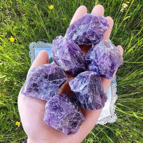 QINJIEJIE 100% Großes Amethyst Rohsteine Premium Wassersteine Kristalle Steine 4 Stück Natursteine Heilsteine set 4.5–5 cm