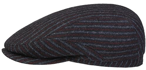 Stetson Woolen Stripe Driver Flatcap Klassische Form Gestreift Mehrfarbig Herren Baumwollfutter Herbst Winter Made in Germany dunkelblau 60 cm