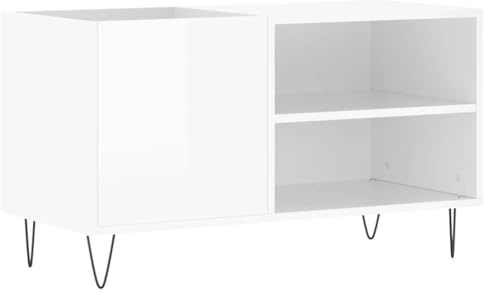 vidaXL Armoire à Disques, Support de Tourne-Disque, Armoire Latérale avec Rangement, Buffet de Salon, Moderne, Blanc Brillant Bois d'Ingénierie