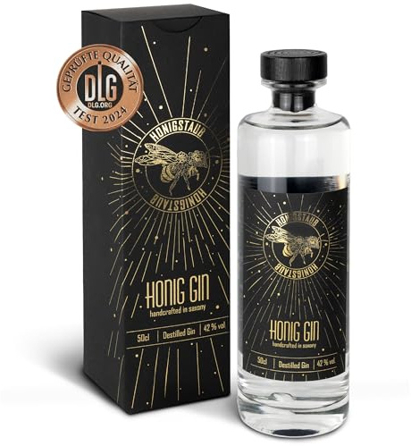 HonigStaub Premium Gin, mit einem Hauch von Honig verfeinert - 500 ml besonderer Gin mit Honig aus Sachsen -Geschenkidee 50 cl - mehrfach mit Bronze ausgezeichnet