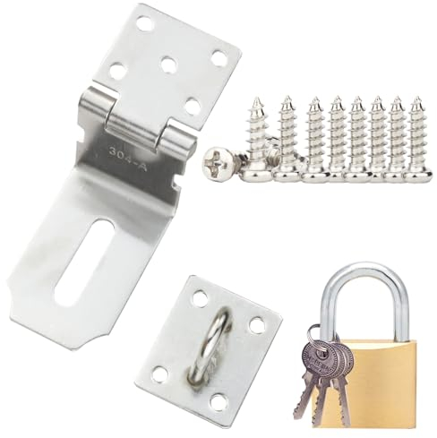 Arlai 10,2 cm Edelstahl-Türriegel, 90 Grad Sicherheit, rechtwinklig, Vorhängeschloss, Verriegelung, Sicherheitsriegel, Türverschluss für Schiebe/Scheunentür mit Schlüsseln, Schloss-Set