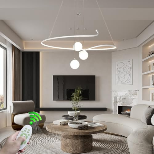 RuiRfh Pendellampe Restaurant Kronleuchter LED moderne runde Hängelampe mit Fernbedienung Pendelleuchte höhenverstellbare Deckenleuchte Esstisch geeignet für Wohnzimmer Büro Hotel Club dimmbare Beleuc