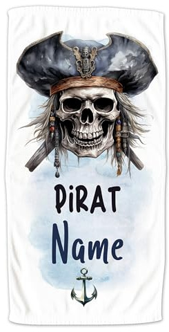 GRAZDesign Personalisiertes Handtuch Pirat mit Namen für Jungen und Mädchen - Badetuch kuschelig & weich - Duschtuch Kinder - 100x50cm
