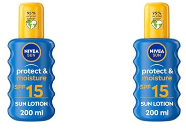 NIVEA SUN Protect & Moisture Sun Spray SPF 15 (200ml), Moisturising Suncream Spray with SPF 15, Highly Effective Sunscreen Providing Immediate, Effective UVA + UVB Protection (Pack of 2)