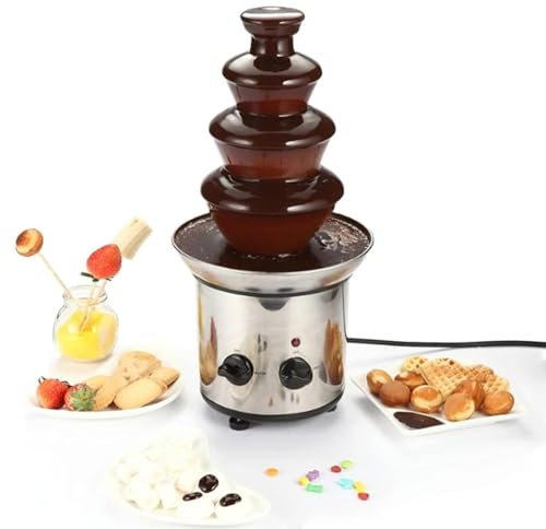 sjdoPulse Máquina De Fuente De Chocolate De 4 Niveles De Acero Inoxidable, Torre De Fusión En Cascada para Fondue De Chocolate con Capacidad De 1,8 Kg, Temperatura Ajustable, Configuración Rápida