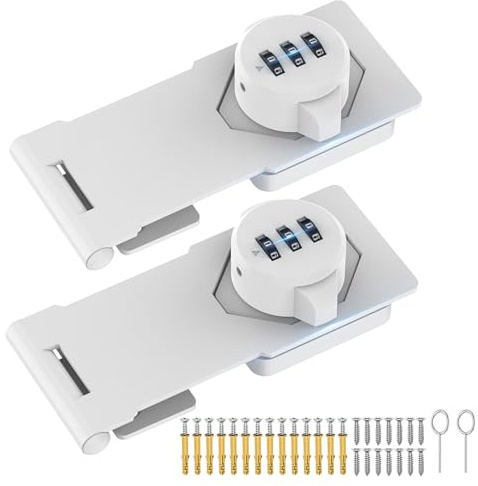 MeBantoo Lot de 2 verrous à loquet à mot de passe d'armoire avec combinaison, loquet coulissant de sécurité pour petites portes de grange, salle de bain, extérieur, jardin (blanc)