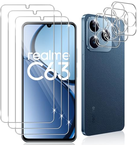 Datree 3 Pezzi per Realme C63/Realme C61 Pellicola Vetro Temperato, con 3 Pezzi Pellicola Fotocamera, Durezza 9H Anti Graffio Amichevole Protettiva Protezione Schermo