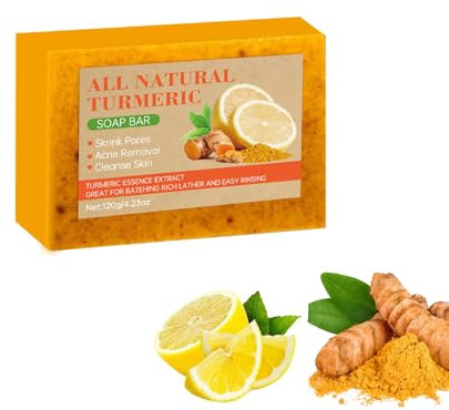 Tpyag Turmeric Kojic Acid Soap, Lemon Kurkuma Seife für Gesicht und Körper. Turmeric Brightening Soap zur Aufhellung von dunklen Flecken und Minderung von Hyperpigmentierung. Sanfte Reinigung der Haut