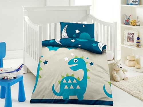 BaSaTex Baby/Kinder Bettwäsche Set, 100x135 cm 40x60 cm, Baby Dino | 100% Bio Baumwolle, GOTS-Zertifiziert, Rundumgummizug, 140gsm