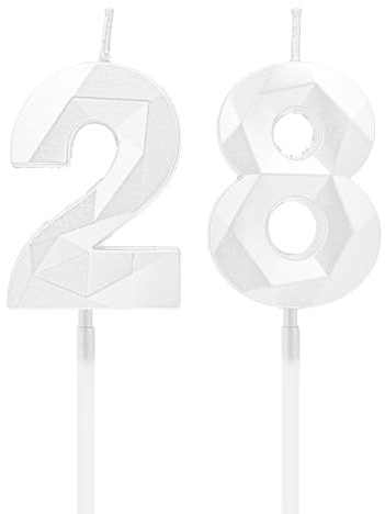 DTXLX White Number 28 Birthday Candles Cake Decoration | 28th, Happy, Toppers, for, Parties, Weddings, Company, Anniversaries