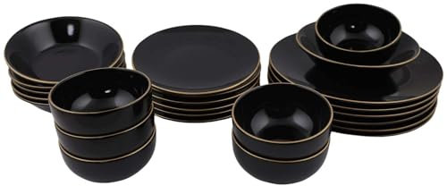 Hanah Home Service de table en céramique noir liseré doré Dinner 24 pièces