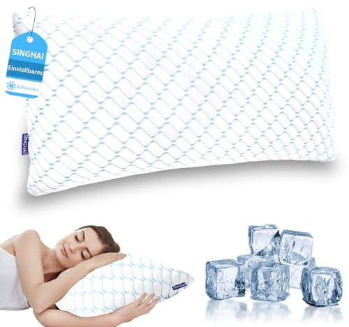 SINGHAI Kopfkissen, Memory Foam Kissen, Kühlendes Kopfkissen, Flach Nackenkissen Orthopädisches Seitenschläferkissen (Blaue Welle, 40x70 cm)