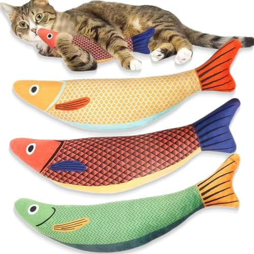 ZILZUFA 3 PCS Giocattolo per Gatti con Erba Gatta, Giochi per Gatti a Forma di Pesce, Giocattolo per Gatti con Cuscino Catnip, Ideale per Intrattenimento Felino